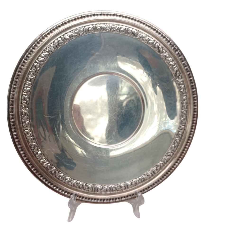 Reed & Barton 1201 Silverplate‎ Round Serving Tray Ornate Scrolled Border 10.5in